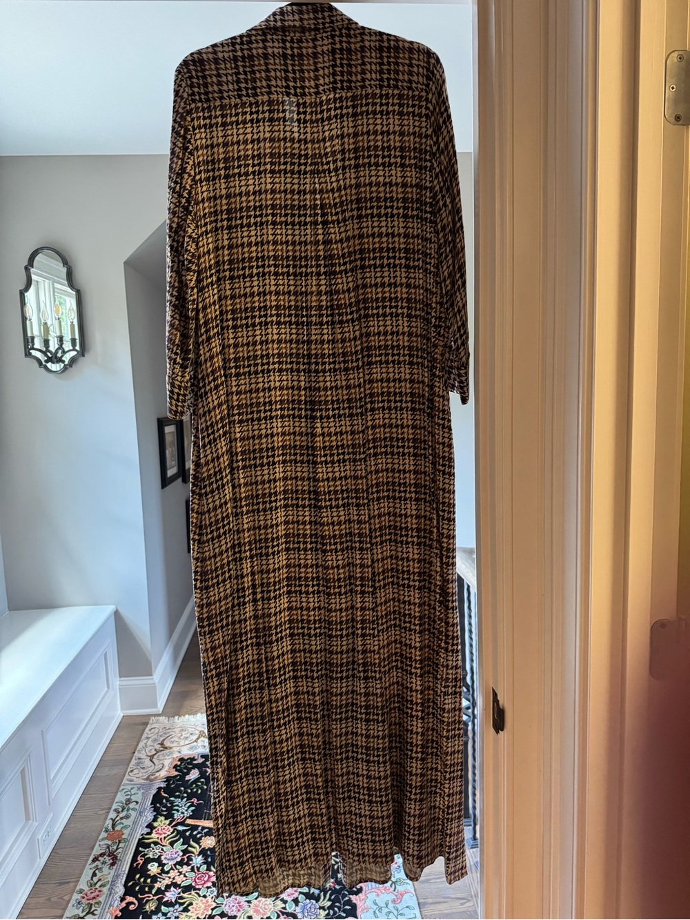 L'AGENCE Checked Maxi Shirt Dress in Beige and Black - Picture 3 of 3